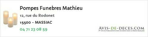 Avis de décès - Charmensac - Pompes Funebres Mathieu