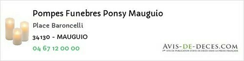 Avis de décès - Grabels - Pompes Funebres Ponsy Mauguio