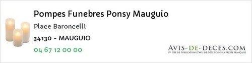 Avis de décès - Vendargues - Pompes Funebres Ponsy Mauguio