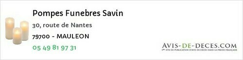 Avis de décès - Châtillon-sur-Thouet - Pompes Funebres Savin