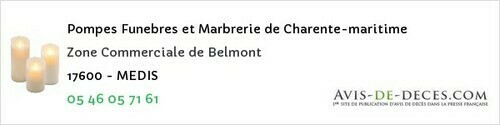 Avis de décès - Marignac - Pompes Funebres et Marbrerie de Charente-maritime