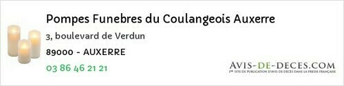 Avis de décès - Montigny-la-Resle - Pompes Funebres du Coulangeois Auxerre