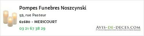Avis de décès - Mericourt - Pompes Funebres Noszcynski
