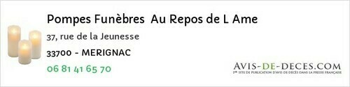 Avis de décès - Audenge - Pompes Funèbres Au Repos de L Ame