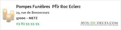 Avis de décès - Folschviller - Pompes Funèbres Pflr Roc Eclerc