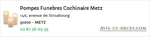 Avis de décès - Colligny - Pompes Funebres Cochinaire Metz