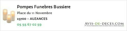 Avis de décès - Lavaufranche - Pompes Funebres Bussiere