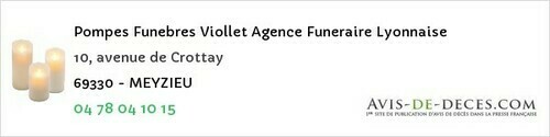 Avis de décès - Condrieu - Pompes Funebres Viollet Agence Funeraire Lyonnaise