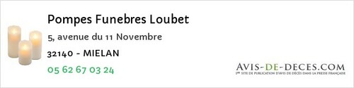Avis de décès - Castéra-Lectourois - Pompes Funebres Loubet