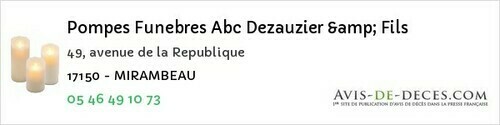 Avis de décès - Brie-sous-Mortagne - Pompes Funebres Abc Dezauzier & Fils