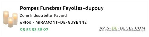 Avis de décès - Miramont-de-Guyenne - Pompes Funebres Fayolles-dupouy