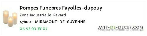 Avis de décès - Puch-D'agenais - Pompes Funebres Fayolles-dupouy