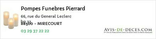 Avis de décès - Épinal - Pompes Funebres Pierrard