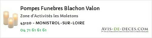 Avis de décès - Saint-Georges-Lagricol - Pompes Funebres Blachon Valon