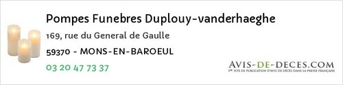 Avis de décès - Mons-en-Baroeul - Pompes Funebres Duplouy-vanderhaeghe