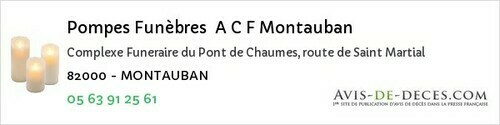 Avis de décès - Corbarieu - Pompes Funèbres A C F Montauban