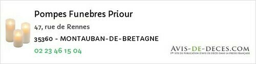 Avis de décès - Servon-sur-Vilaine - Pompes Funebres Priour