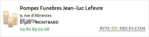 Avis de décès - Glanon - Pompes Funebres Jean-luc Lefevre