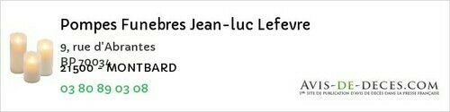 Avis de décès - Senailly - Pompes Funebres Jean-luc Lefevre