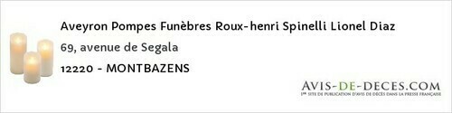 Avis de décès - Martiel - Aveyron Pompes Funèbres Roux-henri Spinelli Lionel Diaz