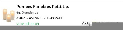 Avis de décès - Avesnes Le Comte - Pompes Funebres Petit J.p.
