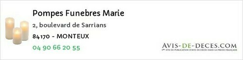 Avis de décès - Vedène - Pompes Funebres Marie