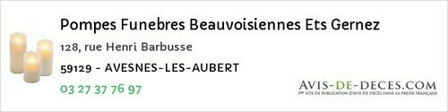 Avis de décès - Masnières - Pompes Funebres Beauvoisiennes Ets Gernez