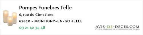 Avis de décès - Montigny En Gohelle - Pompes Funebres Telle