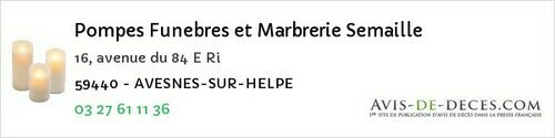 Avis de décès - Courchelettes - Pompes Funebres et Marbrerie Semaille