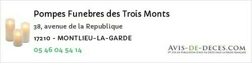 Avis de décès - Tugéras-Saint-Maurice - Pompes Funebres des Trois Monts