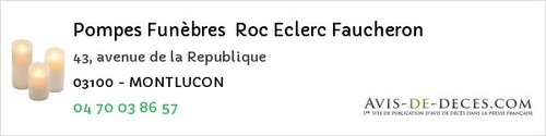 Avis de décès - Espinasse-Vozelle - Pompes Funèbres Roc Eclerc Faucheron