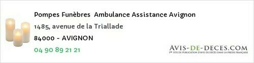 Avis de décès - Orange - Pompes Funèbres Ambulance Assistance Avignon
