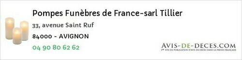 Avis de décès - Orange - Pompes Funèbres de France-sarl Tillier