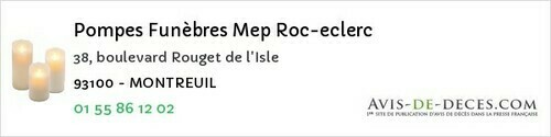 Avis de décès - Le Raincy - Pompes Funèbres Mep Roc-eclerc