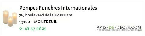 Avis de décès - Bobigny - Pompes Funebres Internationales