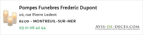 Avis de décès - Camiers - Pompes Funebres Frederic Dupont