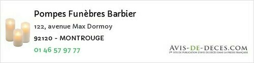 Avis de décès - Bois-Colombes - Pompes Funèbres Barbier