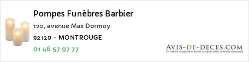 Avis de décès - Montrouge - Pompes Funèbres Barbier