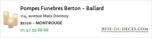 Avis de décès - Montrouge - Pompes Funebres Berton - Ballard