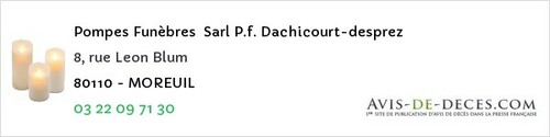 Avis de décès - Saint-Riquier - Pompes Funèbres Sarl P.f. Dachicourt-desprez