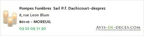 Avis de décès - Friville-Escarbotin - Pompes Funèbres Sarl P.f. Dachicourt-desprez