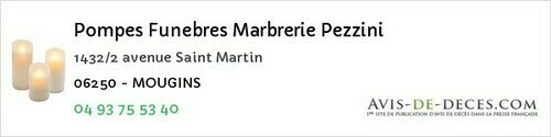 Avis de décès - Mougins - Pompes Funebres Marbrerie Pezzini