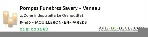 Avis de décès - Saint-Mars-La-Réorthe - Pompes Funebres Savary - Veneau