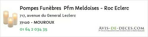 Avis de décès - Coulommiers - Pompes Funèbres Pfm Meldoises - Roc Eclerc