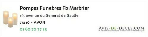 Avis de décès - Rozay-en-Brie - Pompes Funebres Fb Marbrier