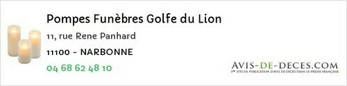 Avis de décès - Peyriac-Minervois - Pompes Funèbres Golfe du Lion