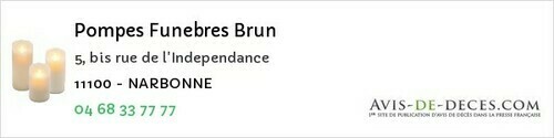 Avis de décès - Moussoulens - Pompes Funebres Brun