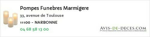 Avis de décès - Pexiora - Pompes Funebres Marmigere