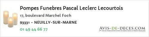 Avis de décès - Le Blanc-Mesnil - Pompes Funebres Pascal Leclerc Lecourtois