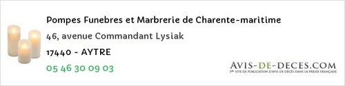Avis de décès - Tesson - Pompes Funebres et Marbrerie de Charente-maritime